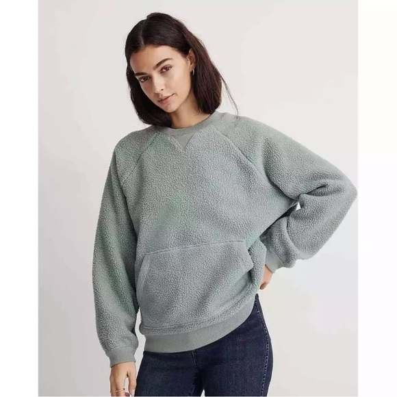 Madewell (Re)sourced Sherpa sweatshirt Sage Size M - Picture 1 of 10
